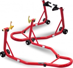 Sada motocyklových stojanov na predné a zadné koleso, oceľ, červená, nosnosť 250 kg