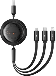 Vysúvací nabíjací kábel 3v1 BASEUS Free2Draw, USB-A na USB-C + Micro USB + Lightning, 3,5 A, 1,1 m, čierny