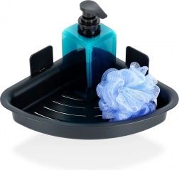 Rohová sprchová polička čierna, samolepiaca 28 × 22 × 8 cm