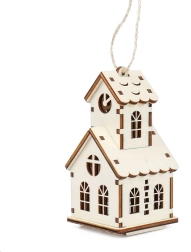 Kúzlo dreva stredný domček – kostolík s vežičkou a LED sviečkou