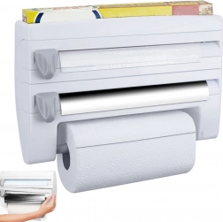 Nástenný kuchynský organizér 4 v 1 na fólie a papierové utierky s policou