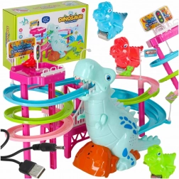 Závodná dráha dinosaurus so šmykľavkou, pohyblivými schodmi, LED a zvukom