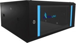 Nástenná racková skriňa EXTRALINK 4U 600x600 čierna so sklenenými dverami