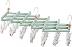 Skladací vešiak na prádlo s kolíčkami, 29 klipsov, zelený