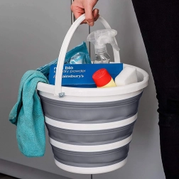 Skladací vystužený silikónový vedro 10 l – Sivo-biela