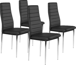 Súprava 4 jedálenských stoličiek z eko kože, čierne, chrómované nohy