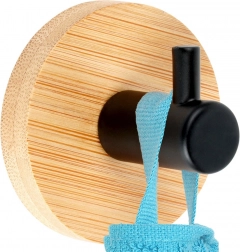 Samolepiaci bambusový nástenný háčik s čiernym kovom 5 × 3,5 cm
