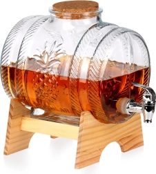 Sklenený dávkovač nápojov s kohútikom a dreveným stojanom 5 l