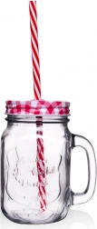Sklenený džbánik s viečkom a slamkou 450 ml