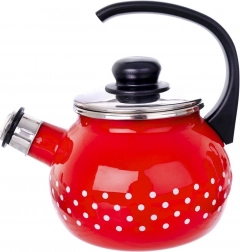 Smaltovaná pískajúca kanvica červená s bodkami 1,75 l