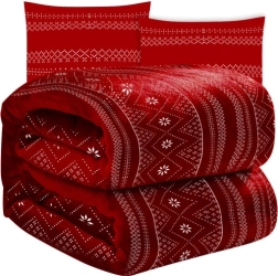 zimná červená sada – mäkká mikrofleece deka 160 × 200 cm + 2 obliečky na vankúš 40 × 40 cm
