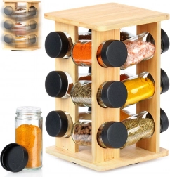 Otočný bambusový stojan na koreniny so sklenenými dózami, 13-dielny