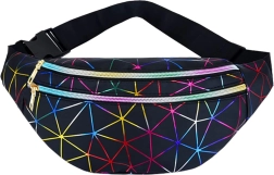 Unisex ľadvinka s holografickým geometrickým vzorom, 3 vrecká, nastaviteľný popruh