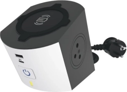 Multifunkčná predlžovacia kocka s bezdrôtovým nabíjaním Qi a USB A/C, 2 zásuvky, 2 m kábel