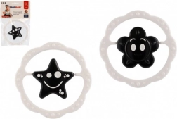 plastové hrkálka a hryzátko kruh 12 cm, čiernobiele, od 0 mesiacov