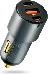 Autonabíjačka 60 W s USB‑C PD a USB QC3.0 (1× USB, 2× USB‑C) čierna