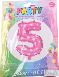 Balónik číslo 5 ružový so srdiečkami 82 × 47 cm