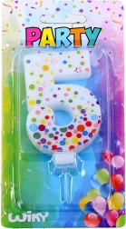 Párty sviečka číslo 5 s bodkami