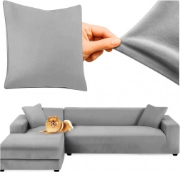 Poťah na rohovú pohovku RUHHY - tmavosivý velúr elastický 145 - 185 cm