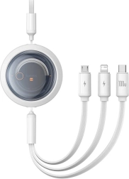 Vytiahnuteľný nabíjací kábel 3 v 1 BASEUS Free2Draw 100W, 1,1 m, biely