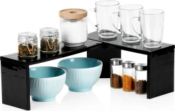 Rohová kuchynská polica, čierna, 47 × 32 × 15,5 cm