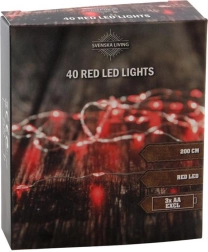 Svetelná reťaz 40 LED, červená, 2 m, na batérie