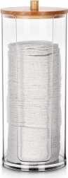 Dávkovač na kozmetické tampóny z akrylu s bambusovým viečkom 7 × 18 cm