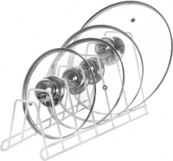 Kovový biely stojan na pokrievky, taniere a dosky 34 × 17 × 18,5 cm