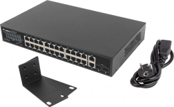 Switch LANBERG 24-portový Gigabitový PoE+ s 2xGB a 2xSFP pre rack 19''
