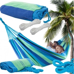 Dvojitá záhradná hojdacia sieť XXL 200 × 150 cm, pruhovaná, s taškou