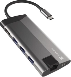 Rozbočovač USB‑C NATEC Fowler Plus 8 v 1, 3× USB 3.0, HDMI 4K, RJ‑45, SD/microSD, PD 100 W
