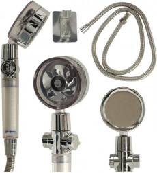 Strieborná sprchová hlavica s turbínou a hadicou