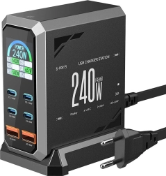 BlitzWolf 240W sieťová nabíjačka 4× USB‑C a 2× USB‑A s Power Delivery