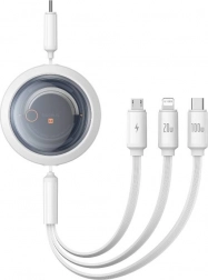 Výsuvný rýchlonabíjací kábel 3v1 BASEUS Free2Draw, USB‑C na USB‑C/Lightning/Micro, 100 W, 1,1 m, biely