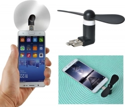 Mini vetráčik k telefónu 2 v 1 USB/microUSB – čierny