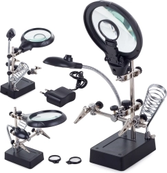 Tretia ruka s lupou 2,5× 90 mm a LED osvetlením na spájkovanie
