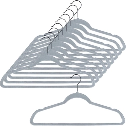 Vilde zamatové protišmykové vešiaky na oblečenie, sivé, otočný háčik, 45 × 24,5 cm, 10 ks