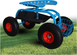 Záhradné pojazdné sedadlo s otočným a výškovo nastaviteľným sedlom