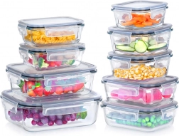 Sklenené dózy na potraviny s viečkom a tesnením, sada 9 ks