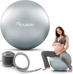 Tehotenská a fitness lopta 65 cm NUKIDO s pumpičkou, sivá
