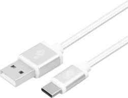 USB-A na USB-C kábel 2 m, strieborný opletený