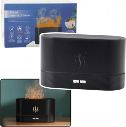 Ultrazvukový zvlhčovač vzduchu s efektom plameňa, čierny, 180 ml