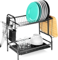 Kovový odkvapkávač na riad, čierny, dvojúrovňový 52 × 24,5 × 40 cm