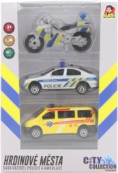 City Collection sada policajná motorka, policajné auto a sanitka so svetlom a zvukom