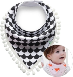 Detská šatka s bambuľkami – bielo-čierny vzor