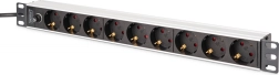 PDU rozvodná lišta do racku 19" s poistkou, 9x Schuko (45°), kábel 2 m s IEC C14, 10 A, hliníková