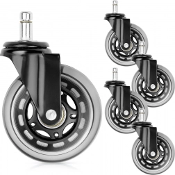 Kancelárske kolieska z kaučuku 75 mm, čap 10 mm, sada 5 ks