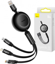 Baseus Bright Mirror 3 USB kábel 3 v 1 pre micro USB, USB‑C a Lightning 66 W 1,1 m – čierny