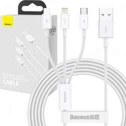 Nabíjací a dátový kábel 3v1 Baseus Superior, USB na Micro USB / USB‑C / Lightning, 3,5 A, 1,5 m, biely