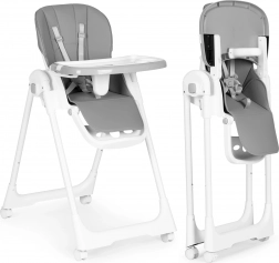 Jedálenská stolička s nastaviteľnou výškou, dvojitým pultíkom a poťahom z eko kože ECOTOYS, tmavosivá